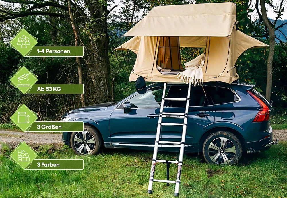 OutdoorU Expedition 3 Personen Dachzelt - Khaki 4 OutdoorU Expedition 3 Personen Dachzelt - Khaki – Bild 2